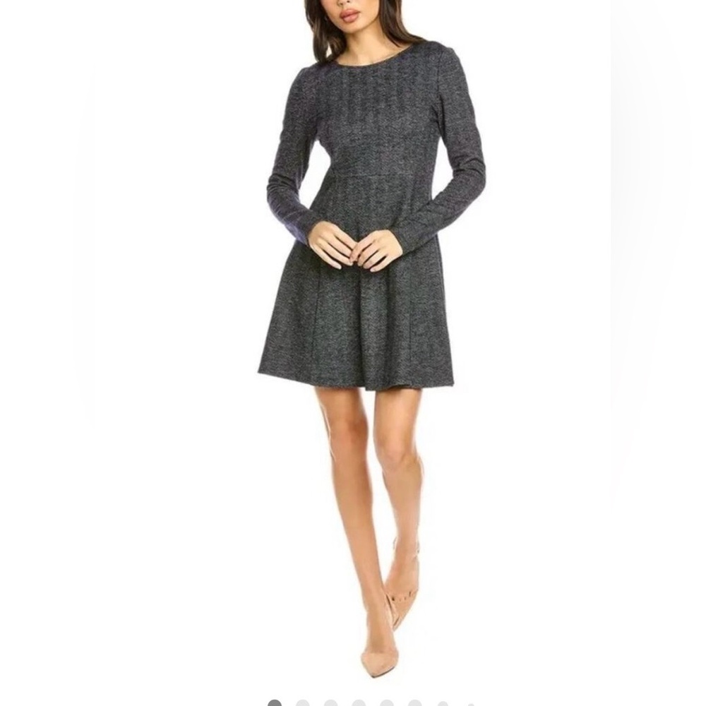 Theory Charcoal Wool Blend Long-Sleeve Dress